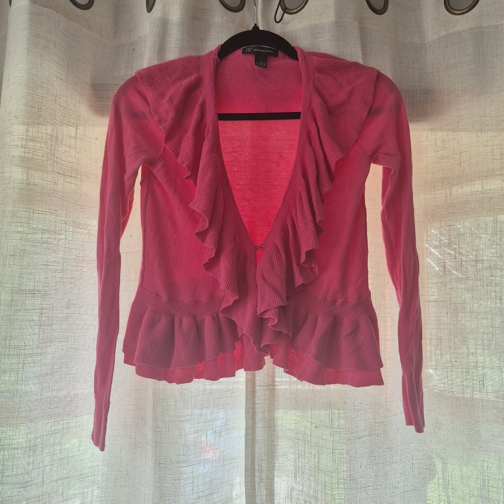 INC International Concepts Pink Ruffled Cardigan